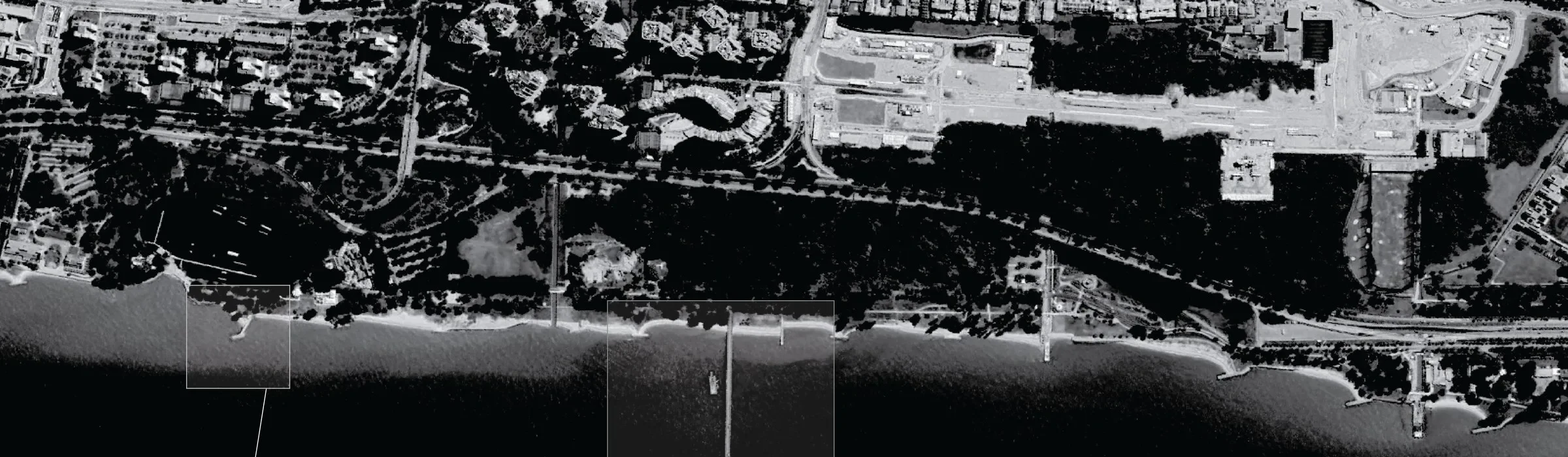 Aerial of East Coast Park and its headland breakwaters